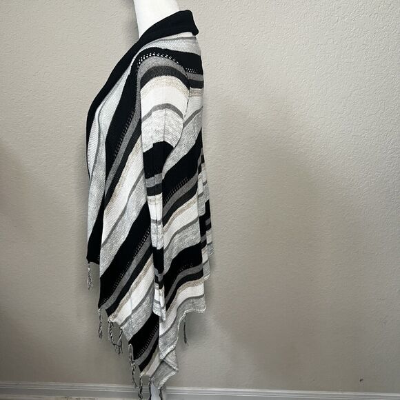Unbranded Black & White Open Front Cascading Fringe Cardigan - One Size - Picture 8 of 10
